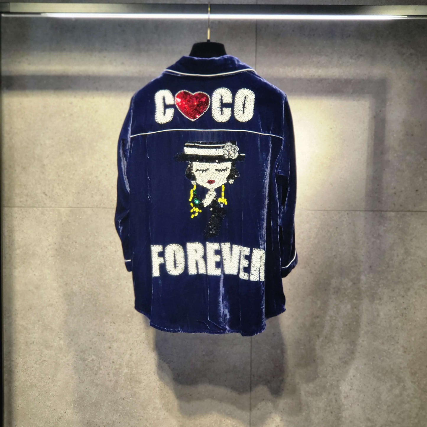 "COCO FOREVER" SILK VELVET PAJAMA SHIRT