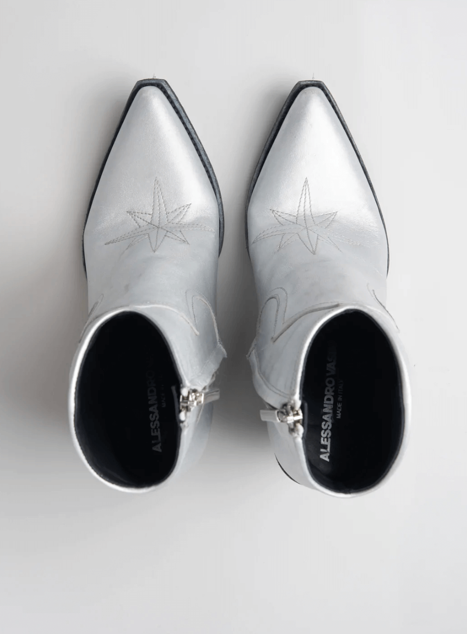 ALISON ANKLE BOOTS 80MM EN CUIR ARGENT USÉ