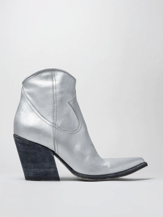 ALISON ANKLE BOOTS 80MM EN CUIR ARGENT USÉ