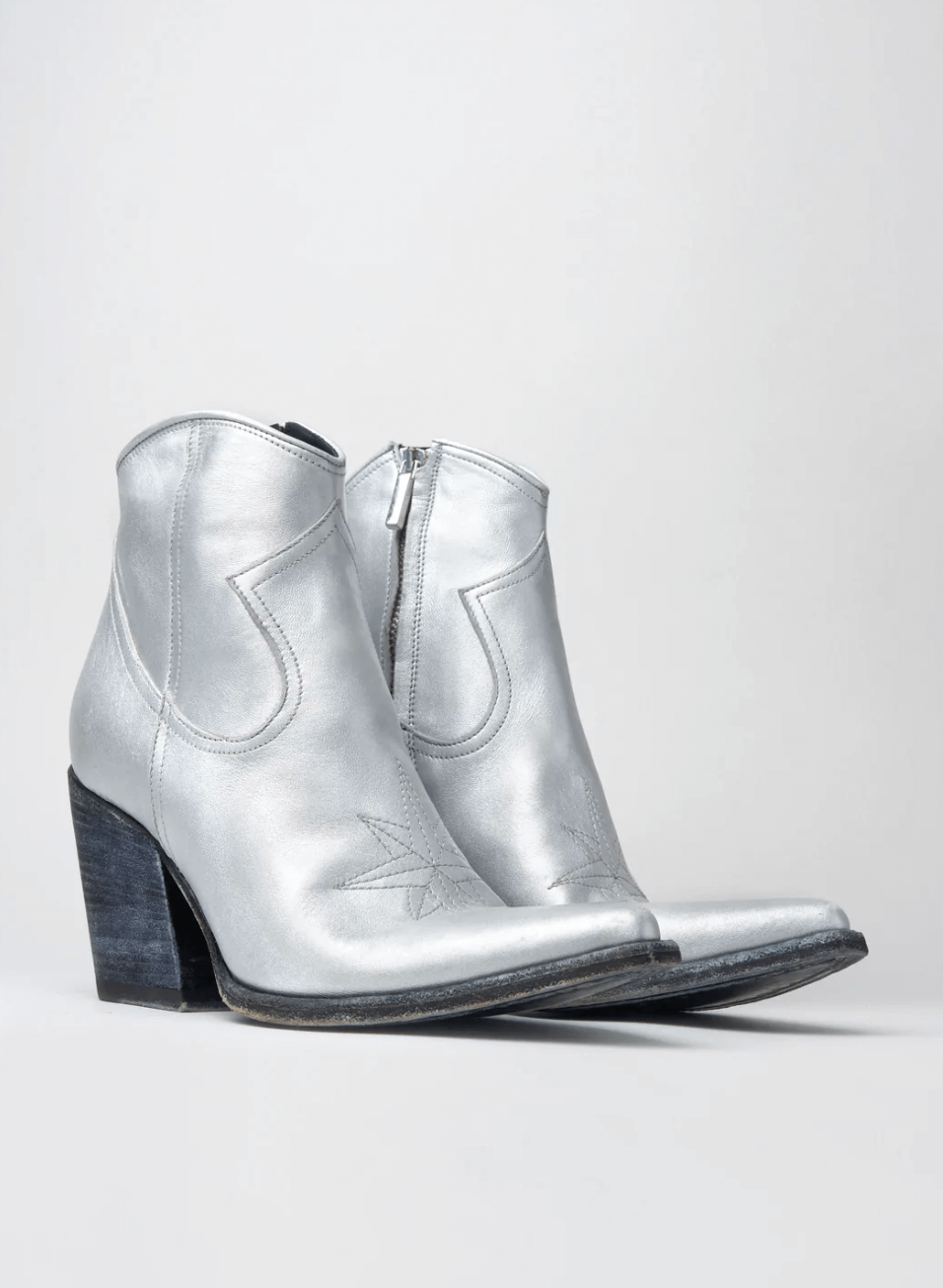 ALISON ANKLE BOOTS 80MM EN CUIR ARGENT USÉ