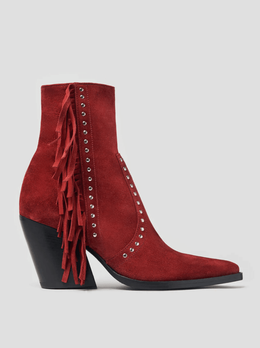 ALISON BOTTINE À FRANGES "MOJAVE" 80MM EN DAIM ROUGE RUBIS