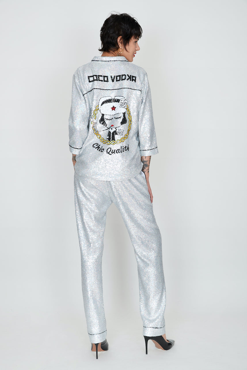 COCO VODKA SEQUIN PAJAMA SHIRT